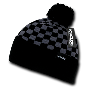 Changbai Checker Beanie, Plaid Knit Cap, Soft Cuff Beanie with Pom Pom - Cuglog K019 - 