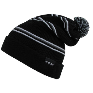 Kinabalu Slouch Striped Beanie, Pom Knit Cap - Cuglog K020 - 