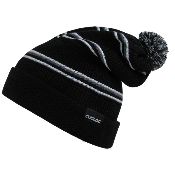 Kinabalu Slouch Striped Beanie, Pom Knit Cap - Cuglog K020