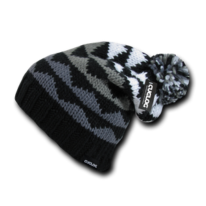 K2 Beanie, Knit Cap, Cuff Slouch Beanie with Pom Pom - Cuglog K023 - 