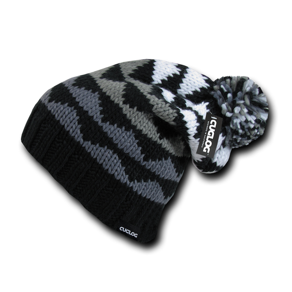 K2 Beanie, Knit Cap, Cuff Slouch Beanie with Pom Pom - Cuglog K023