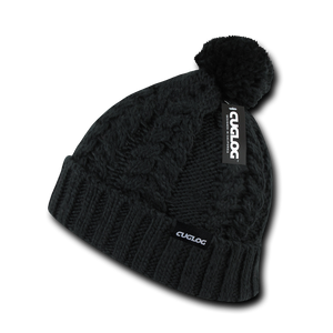 Vesuvius Beanie, Knit Cap, Thick Cable Knit Cuff Beanie with Pom Pom - Cuglog K031 - 