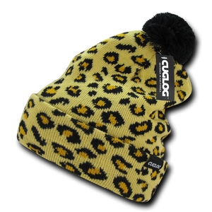 Leopard Print Kids Beanie, Pom Pom Youth Knit Hat, Cheetah Print Beanie, Atakora - Cuglog, Decky K040 - 