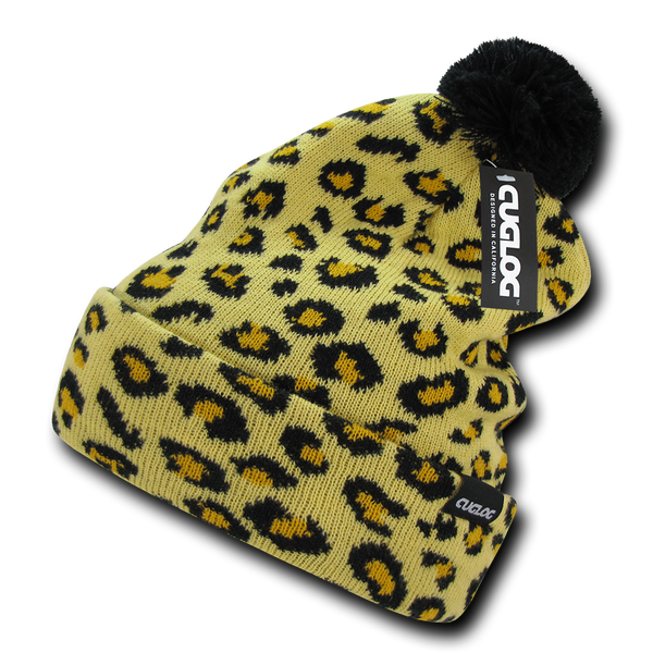 Leopard Print Kids Beanie, Pom Pom Youth Knit Hat, Cheetah Print Beanie, Atakora - Cuglog, Decky K040