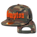 Compton City Camo Snapback Flat Bill Hat, Camo/Orange
