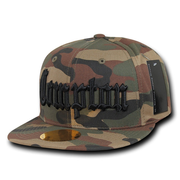Compton City Camo Snapback Flat Bill Hat, Camo/Black