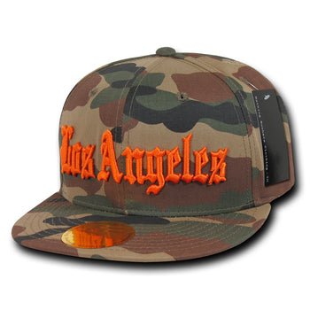 Los Angeles LA City Camo Snapback Flat Bill Hat, Camo/Orange