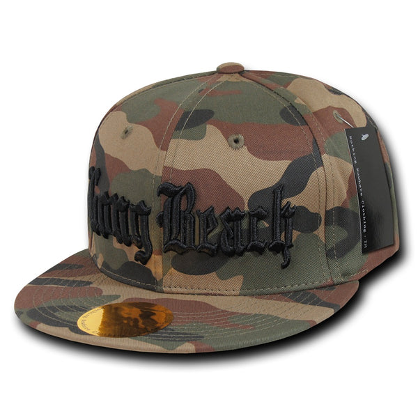 Long Beach City Camo Snapback Flat Bill Hat, Camo/Black