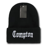Compton City Beanie Knit Cap, Black/White