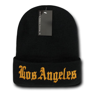 Los Angeles LA City Beanie, Knit Cap, Black/Gold - N21 - 