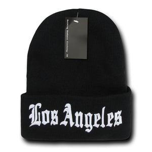 Los Angeles LA City Beanie Knit Cap, Black/White - 