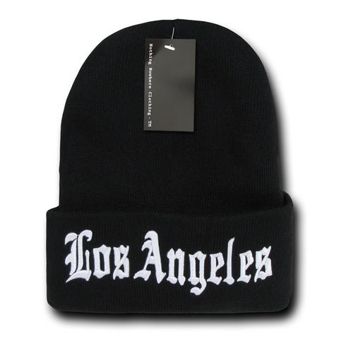 Los Angeles LA City Beanie Knit Cap, Black/White