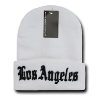 Los Angeles LA City Beanie Knit Cap, White/Black