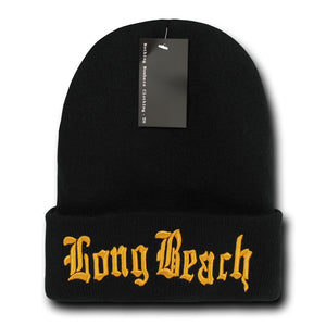 Long Beach City Beanie Knit Cap, Black/Orange - 