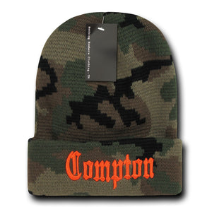 Compton City Beanie Knit Cap, Camo/Orange - 