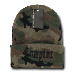 Compton City Beanie Knit Cap, Camo/Black - 
