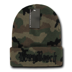 Long Beach City Beanie Knit Cap, Camo/Black - 