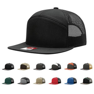 Richardson 168 7-Panel Trucker Hat, Flat Bill Snapback - 