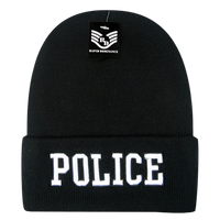 Police Law Enforcement Knit Beanie Cap - R81 - White Text