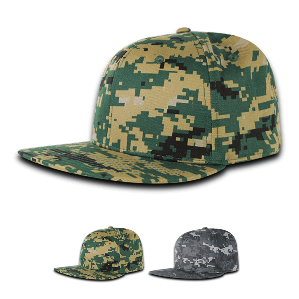 Fitted Flat Bill Hat, Retro Fitted Cap - Digital Camo - Decky RP1