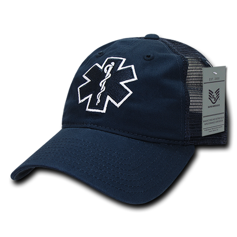 EMT Cross Trucker Hat Relaxed Mesh Baseball Cap Paramedic Star of Life - Rapid Dominance S79