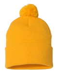 Sportsman SP15 - Pom Pom 12" Knit Beanie, Knit Cap with Cuff, Pom - SP15