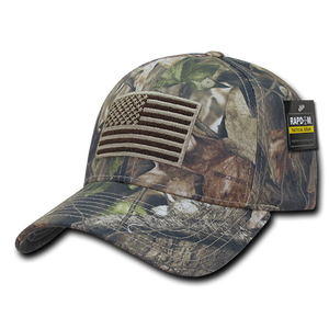 HYBRiCAM Camo Structured Tactical Hat, US Flag Cap, Tree Bark Camo - Rapid Dominance T87 - 
