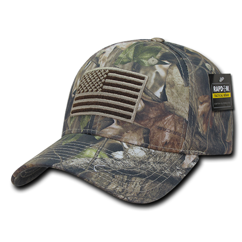 HYBRiCAM Camo Structured Tactical Hat, US Flag Cap, Tree Bark Camo - Rapid Dominance T87
