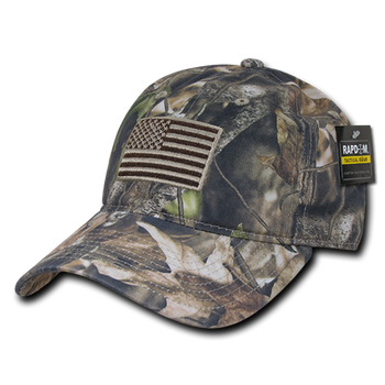 HYBRiCAM Camo Relaxed Tactical Hat, US Flag Cap, Tree Bark Camo - Rapid Dominance T89