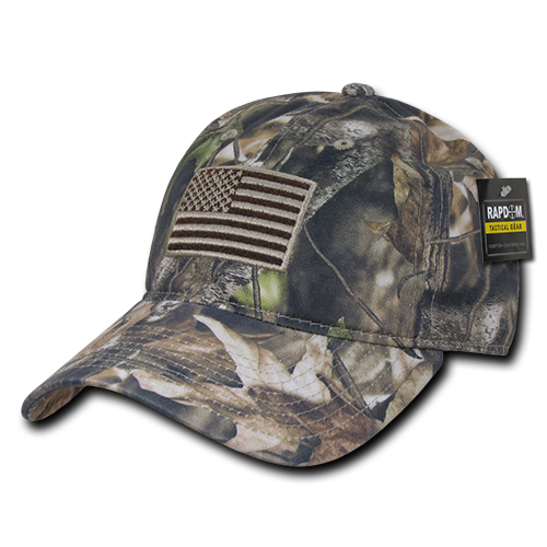 HYBRiCAM Camo Relaxed Tactical Hat, US Flag Cap, Tree Bark Camo - Rapid Dominance T89