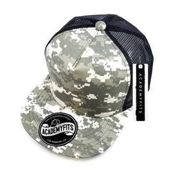 Academy Fits Trucker Flat Visor Camo Hat - 2071C