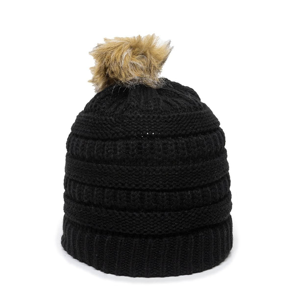 Outdoor Cap OC805 - Cable Knit Faux Fir Pom Beanie