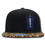 Wholesale Bulk Animal Pattern Snapback Flat Bill Hats - Decky 987 - Black/Leopard1