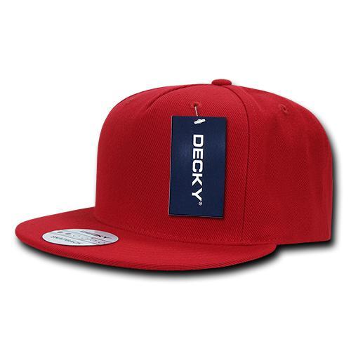 Wholesale Bulk Blank 5 Panel Snapback Flat Bill Hats - Decky 333 - Red