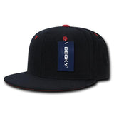 Wholesale Bulk Blank Accent Flat Bill Snapback Hats - Decky 1104 - Black/Red