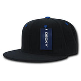 Wholesale Bulk Blank Accent Flat Bill Snapback Hats - Decky 1104 - Black/Royal