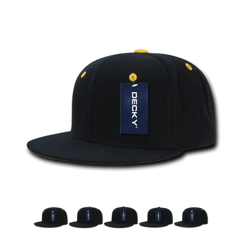 Decky 1104 - Accent Snapback Hat, 6 Panel Accent Flat Bill Cap - CASE Pricing