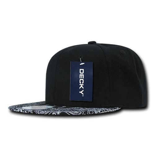 Wholesale Blank Bandana Flat Bill Snapback Hats - Decky 1093 - Black/Black