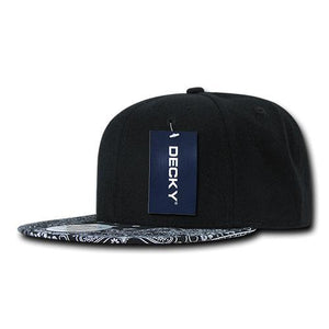 Decky 1093 Bandanna Bill Snapback Hat, 6 Panel Paisley Flat Bill Cap - CASE Pricing - 