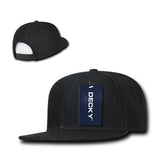 Wholesale Bulk Blank Denim Snapback Flat Bill Hats - Decky 1090 - Black