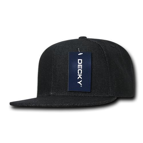Wholesale Bulk Blank Denim Snapback Flat Bill Hats - Decky 1090 - Black