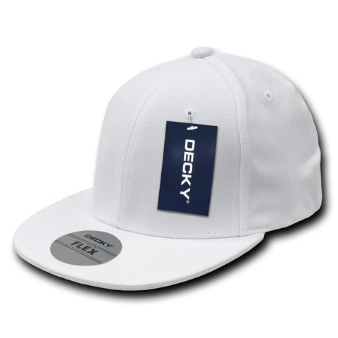 Wholesale Bulk Blank Flex Stretchable Snapback Flat Bill Hats - Decky 872 - White