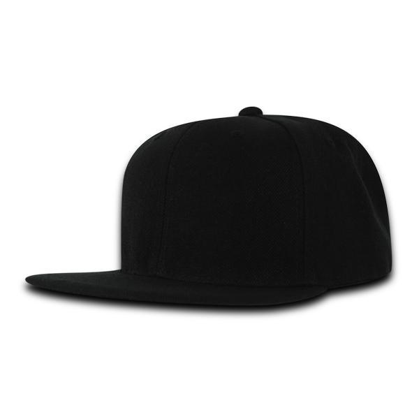 Black Baseball Hat Blank Structured Flat Bill Snapback Cap