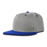 Wholesale Bulk Blank Kids' Youth Flat Bill Snapback Hats - Decky 7011 - Grey/Royal