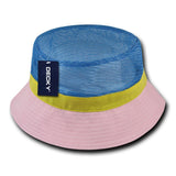 Wholesale Bulk Blank Mesh Bucket Hats - Decky 458 - Pink/Sky/Yellow