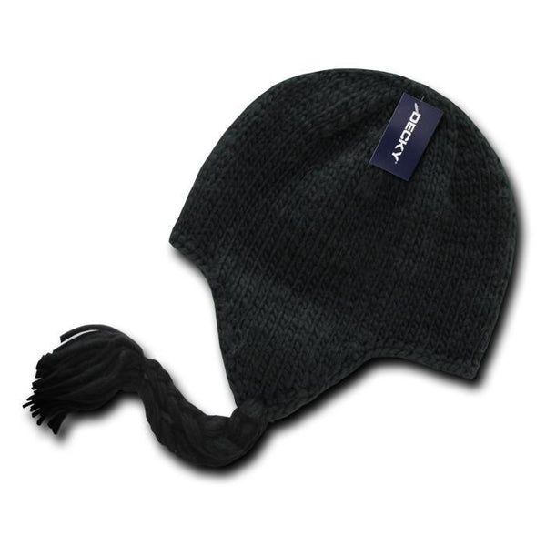 Wholesale Bulk Blank Peruvian Knit Beanies - Decky 633 - Black