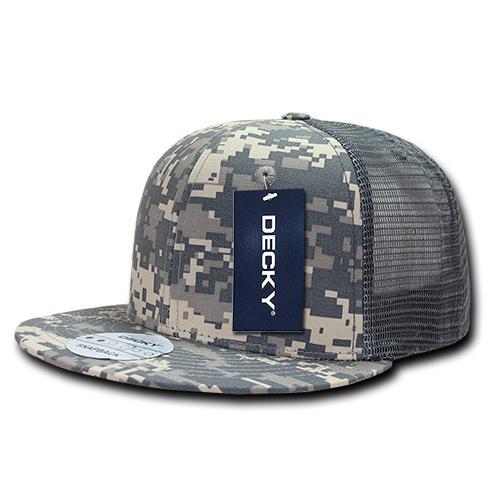 Wholesale Bulk Blank Ripstop Flat Bill Trucker Hats - Decky 241 - ACU Camo