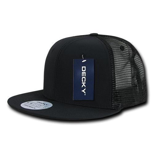 Wholesale Bulk Blank Ripstop Flat Bill Trucker Hats - Decky 241 - Black