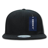 Wholesale Bulk Blank Snapback Flat Bill Hats - Decky 350 - Black