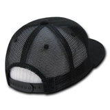 Wholesale Bulk Blank Terry Trucker Flat Bill Snapback Hats - Decky 1081 - Black